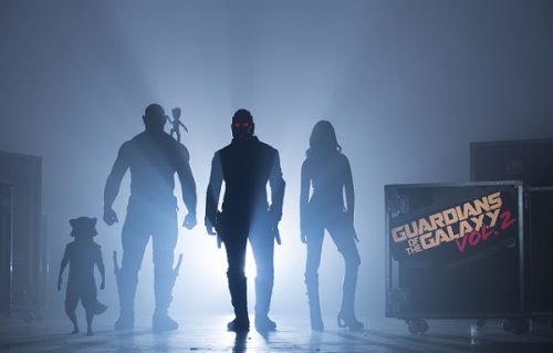 Guardians Of The Galaxy Vol. 2 Start of Production Image L to R: Rocket (voiced by Bradley Cooper), Drax (Dave Bautista), Groot (voiced by Vin Diesel), Peter Quill/Star-Lord (Chris Pratt) and Gamora (Zoe Saldana) ©Marvel 2017