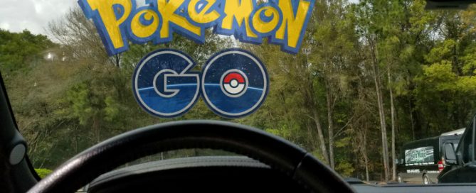 Pokemon Go image through windshield of car
