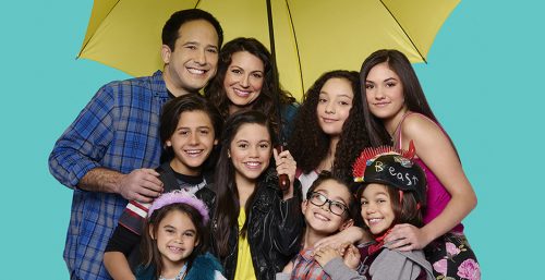 STUCK IN THE MIDDLE - Disney Channel's "Stuck in the Middle" stars Joe Nieves as Tom Diaz, Isaak Presley as Ethan Diaz, Ariana Greenblatt as Daphne Diaz, Jenna Ortega as Harley Diaz, Cerina Vincent as Suzy Diaz, Kayla Maisonet as Georgie Diaz, Nicolas Bechtel as Lewie Diaz, Malachi Barton as Beast Diaz and Ronni Hawk as Rachel Diaz. (Disney Channel/Craig Sjodin)