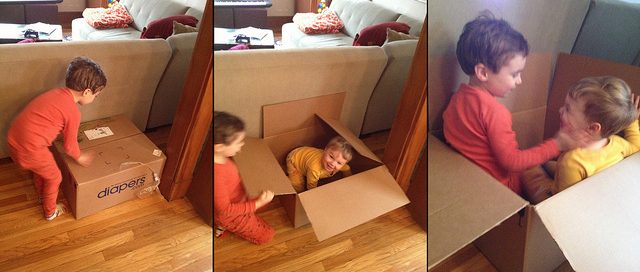 kids and cardboard boxes