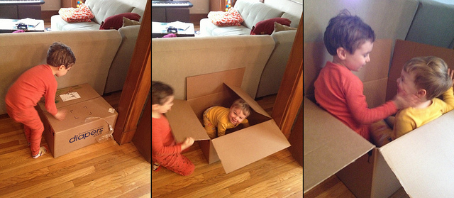kids and cardboard boxes